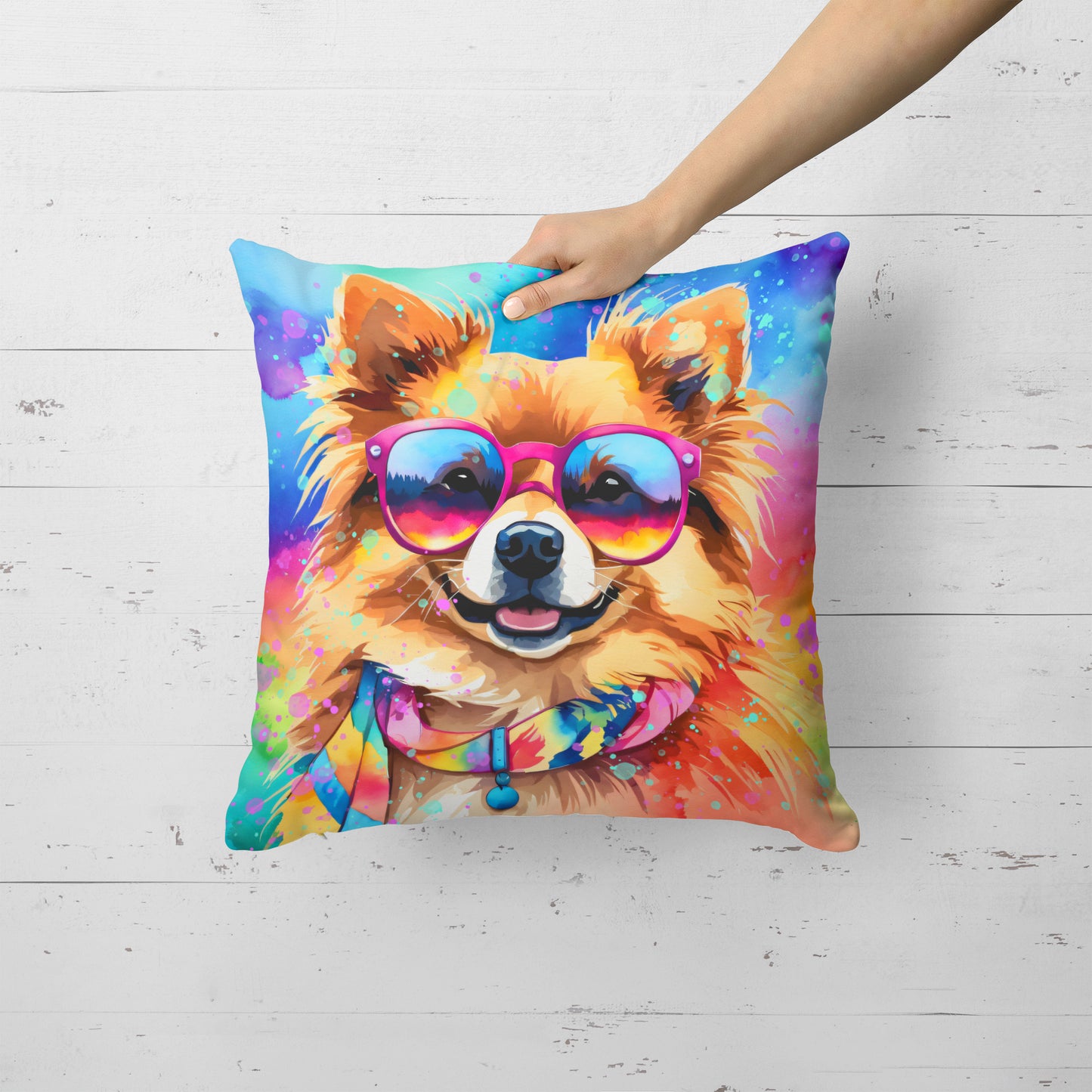 Pomeranian Hippie Dawg Throw Pillow