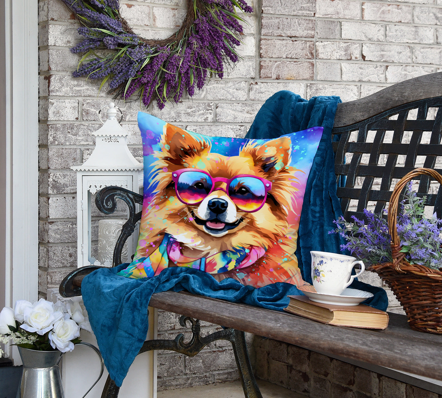 Pomeranian Hippie Dawg Throw Pillow