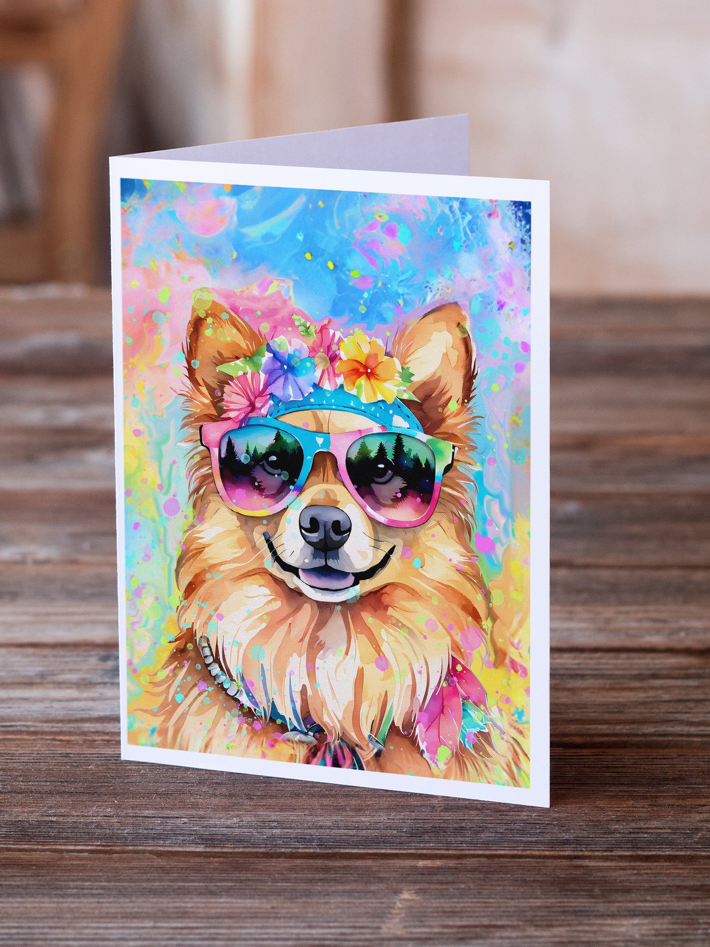 Pomeranian Hippie Dawg Greeting Cards Pack of 8