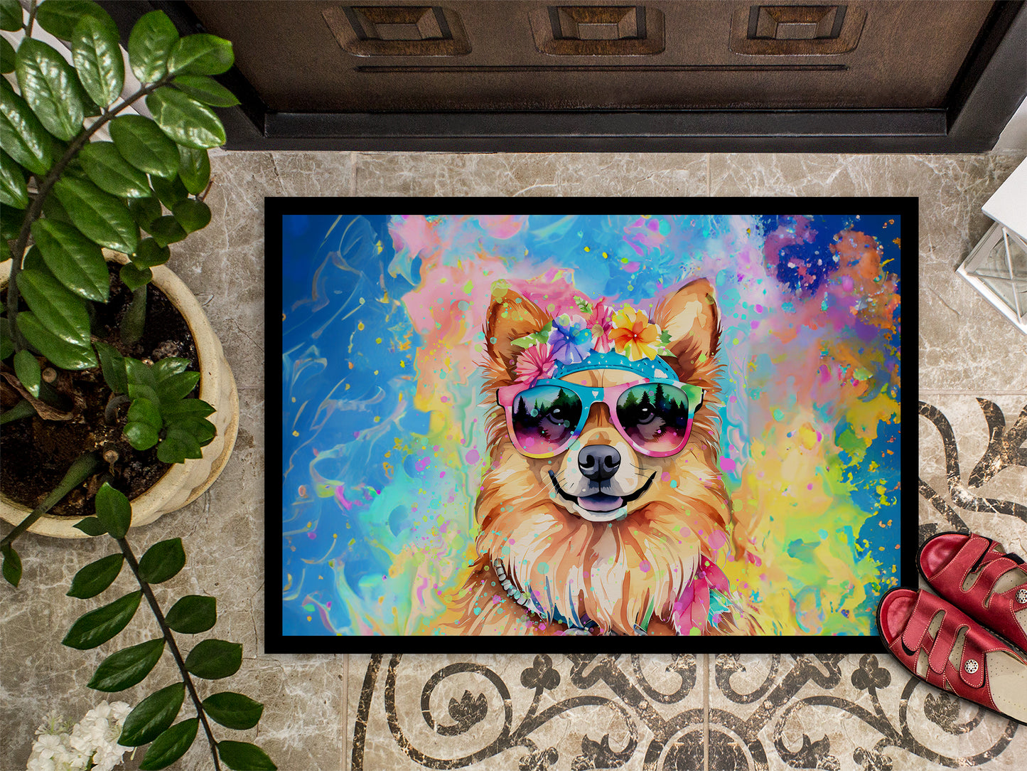 Pomeranian Hippie Dawg Doormat