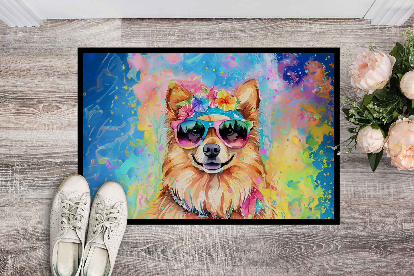 Pomeranian Hippie Dawg Doormat