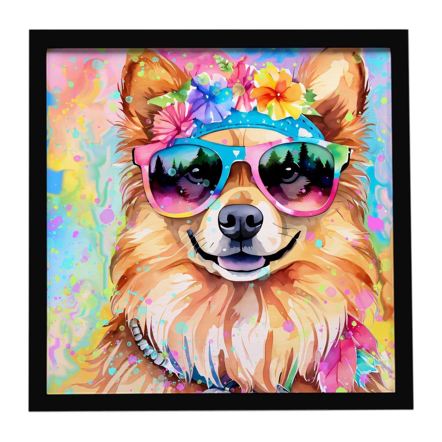 Buy this Pomeranian Hippie Dawg Framed Metal Print