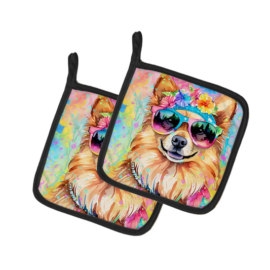 Buy this Pomeranian Hippie Dawg Pair of Pot Holders