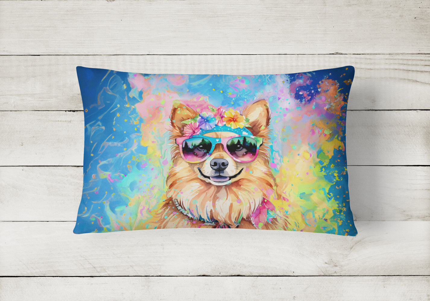 Pomeranian Hippie Dawg Throw Pillow