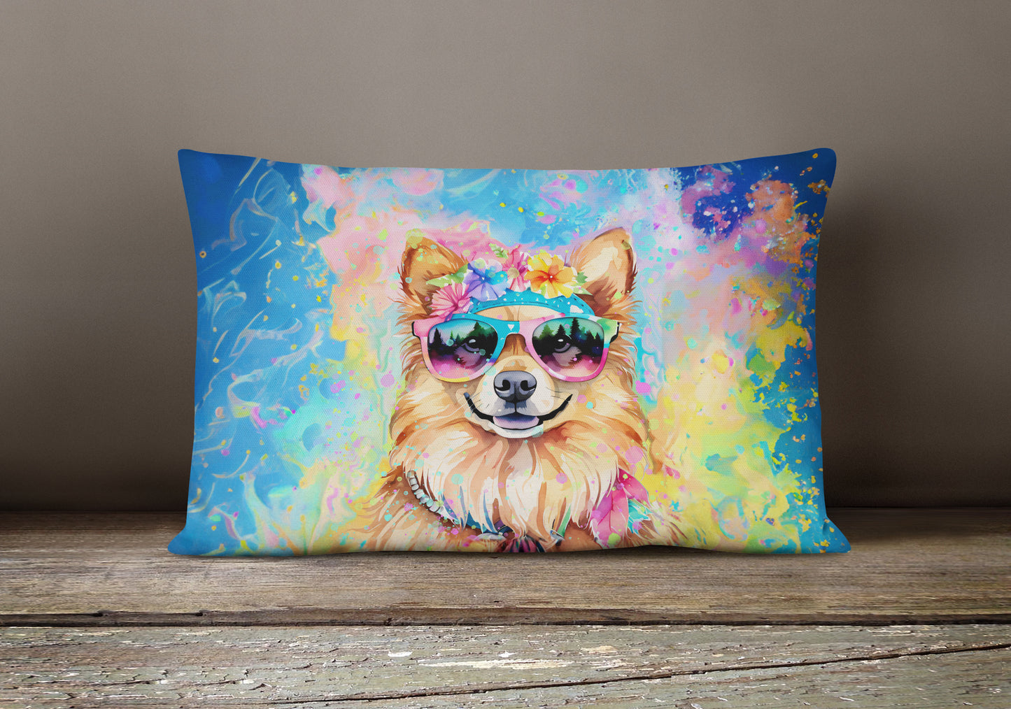 Pomeranian Hippie Dawg Throw Pillow