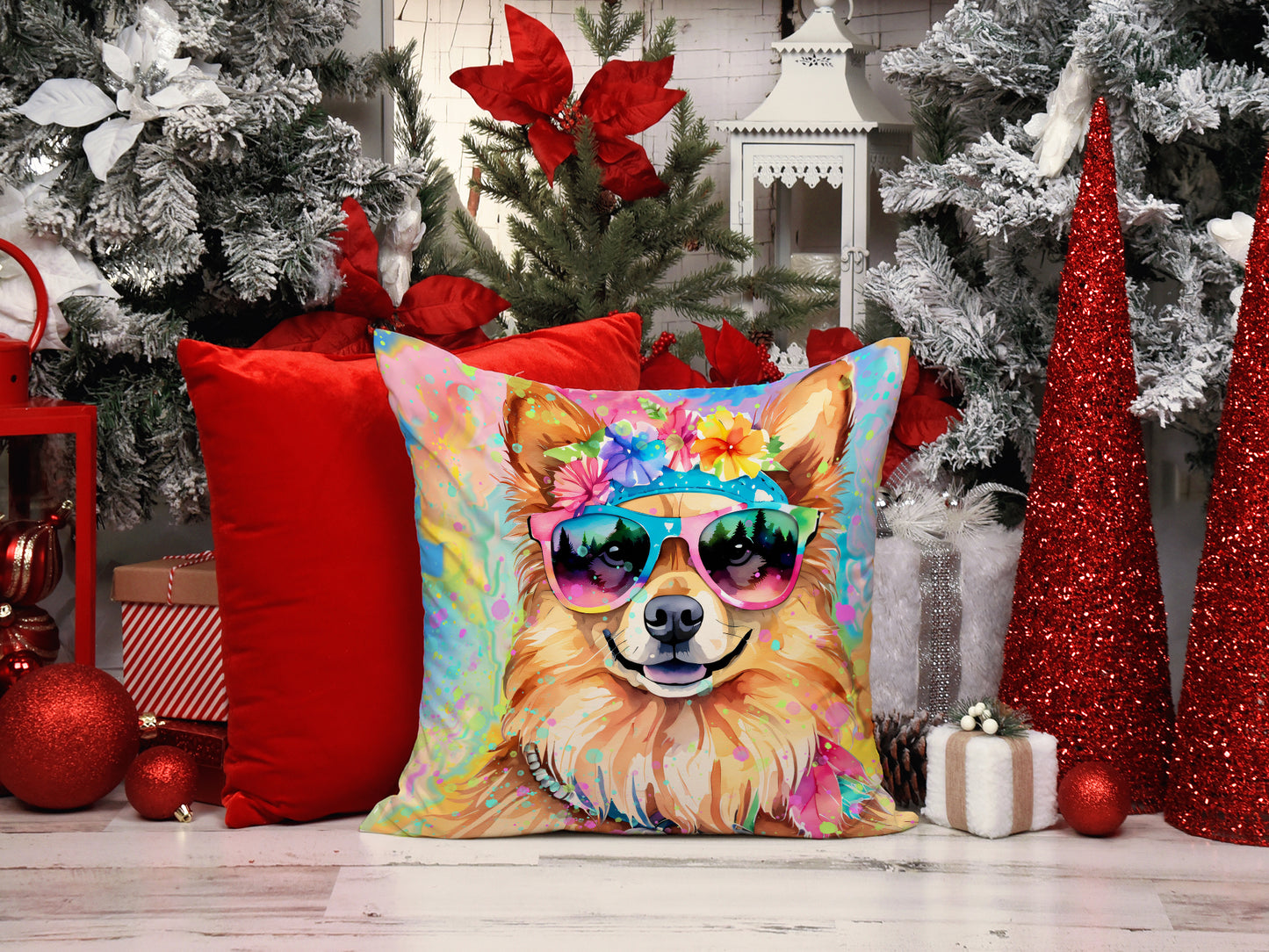 Pomeranian Hippie Dawg Throw Pillow