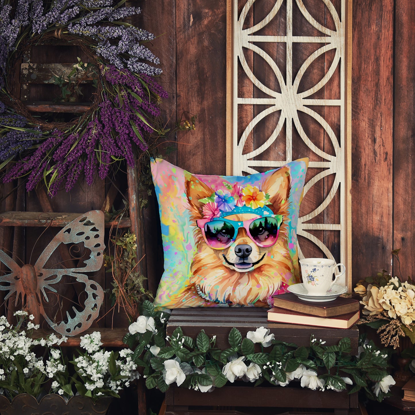 Pomeranian Hippie Dawg Throw Pillow