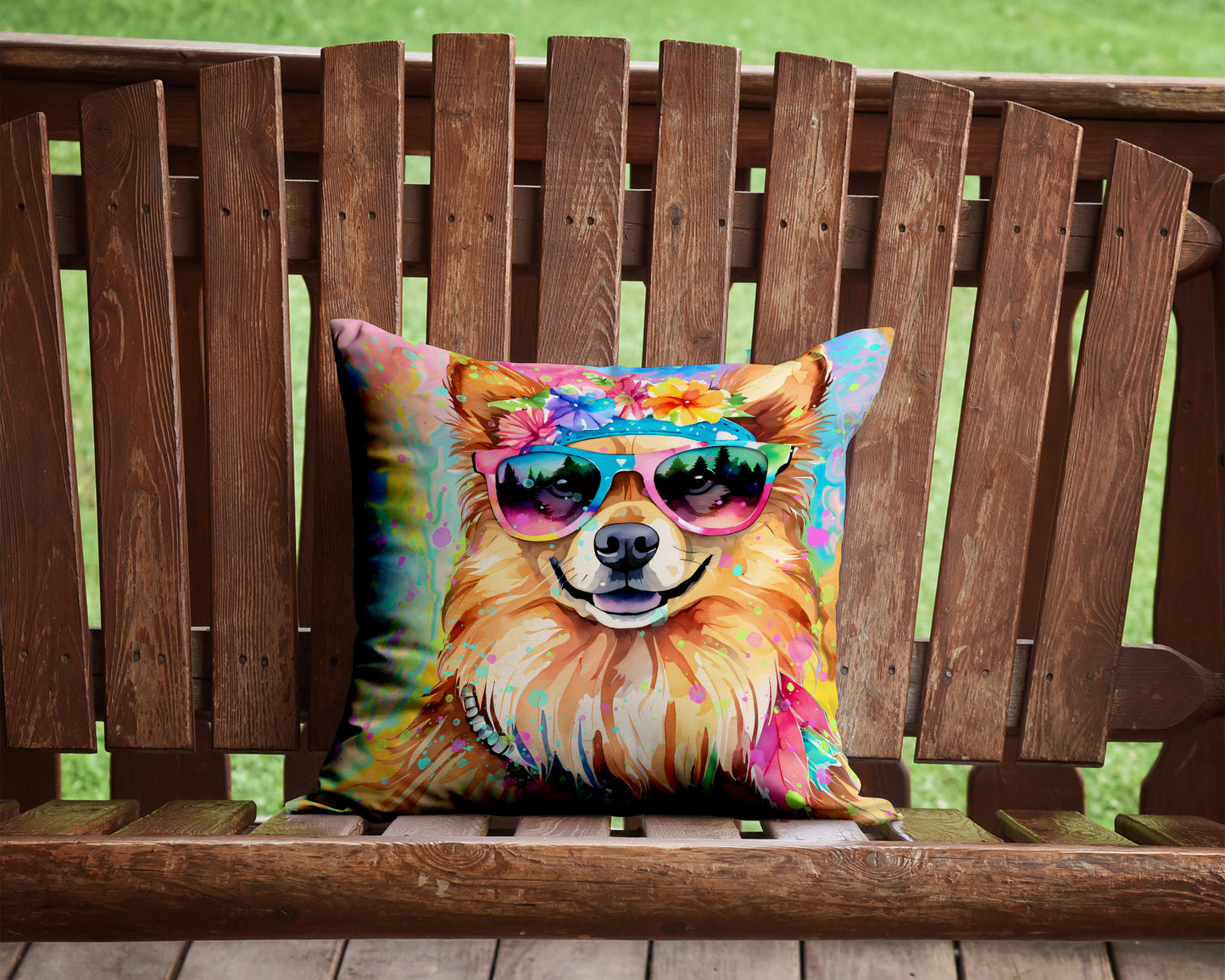 Pomeranian Hippie Dawg Throw Pillow