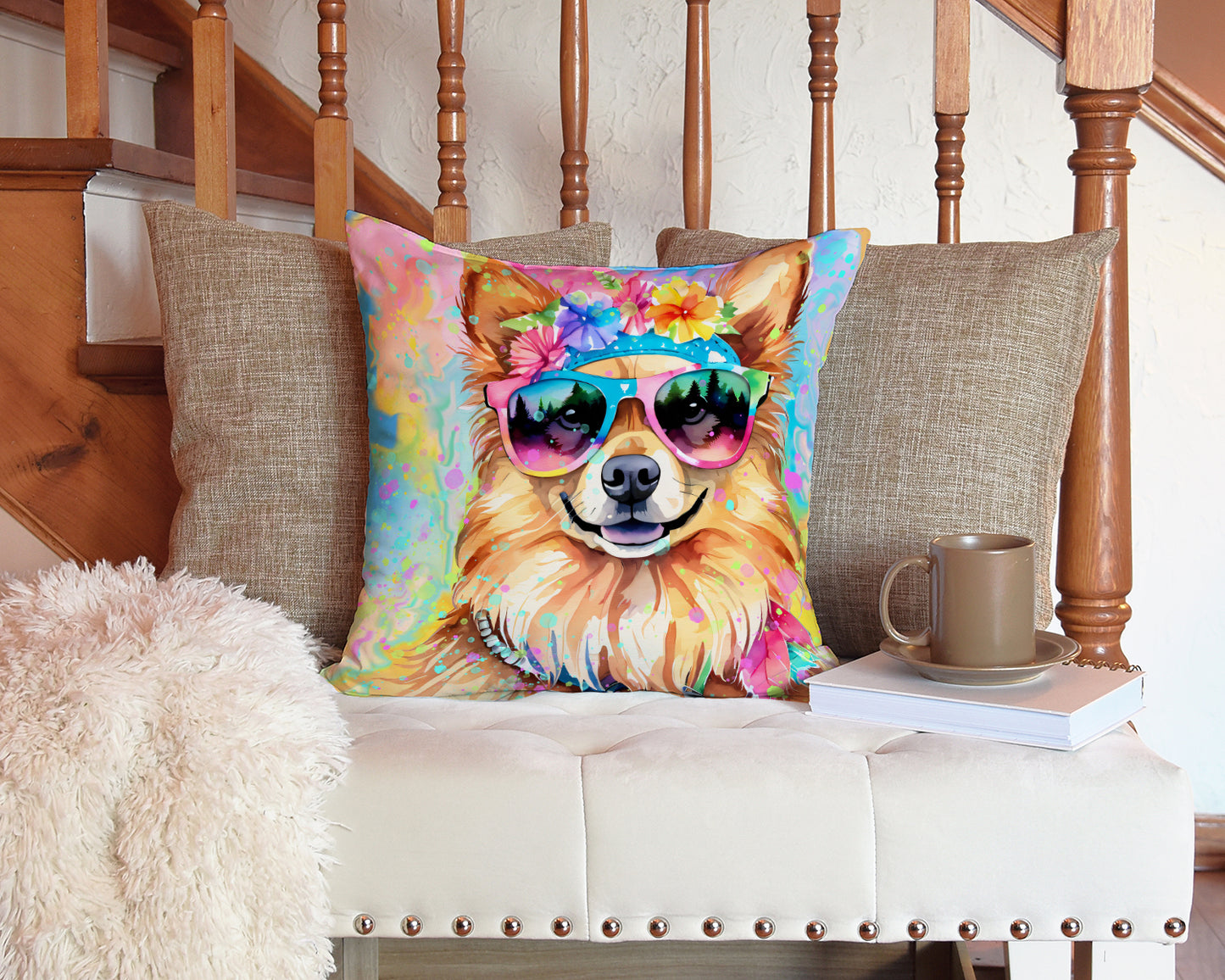 Pomeranian Hippie Dawg Throw Pillow