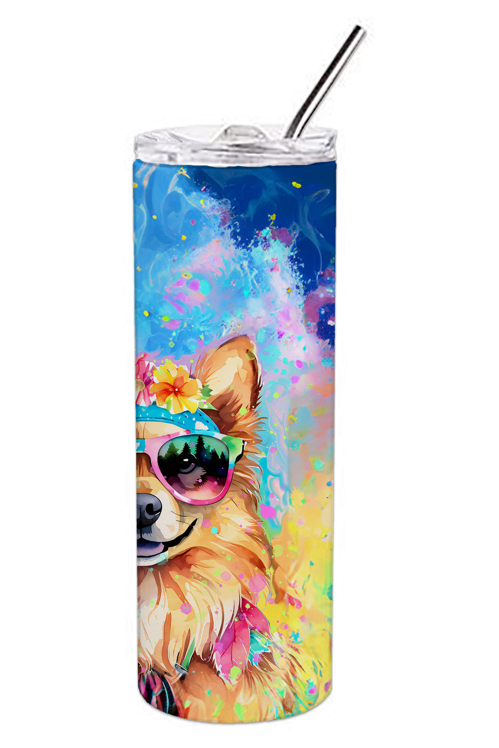 Pomeranian Hippie Dawg Stainless Steel Skinny Tumbler