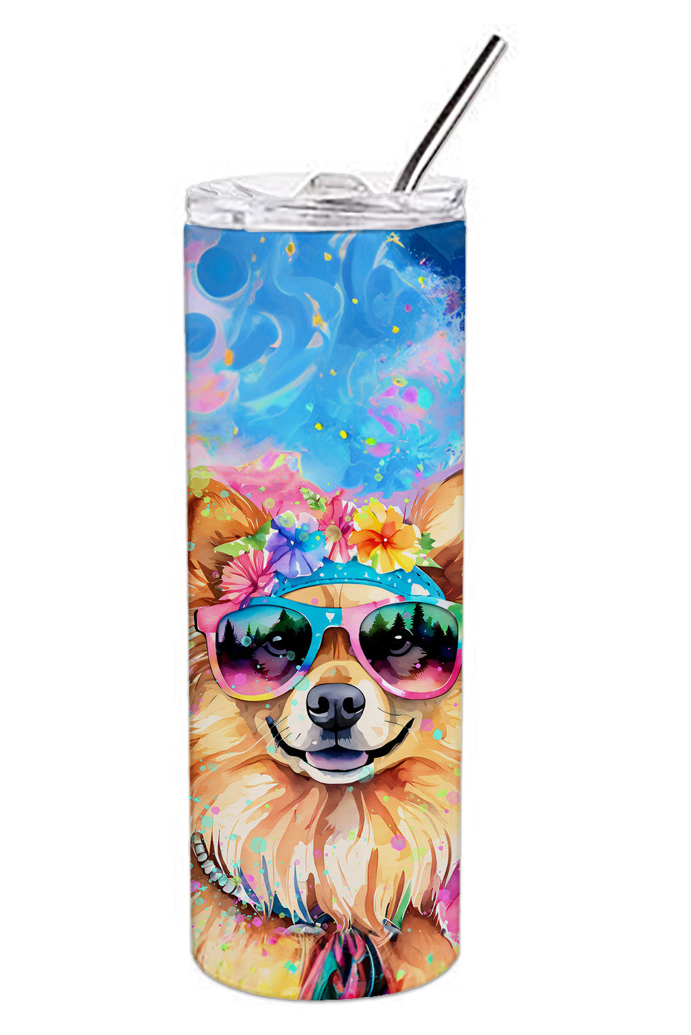 Pomeranian Hippie Dawg Stainless Steel Skinny Tumbler