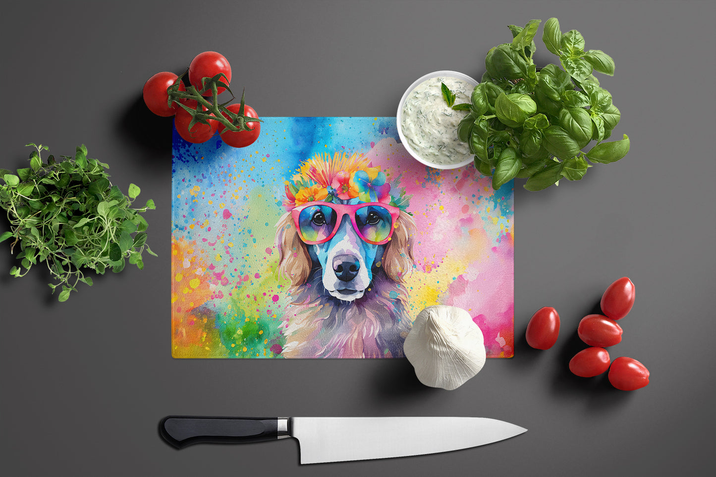 Poodle Hippie Dawg Glass Cutting Board