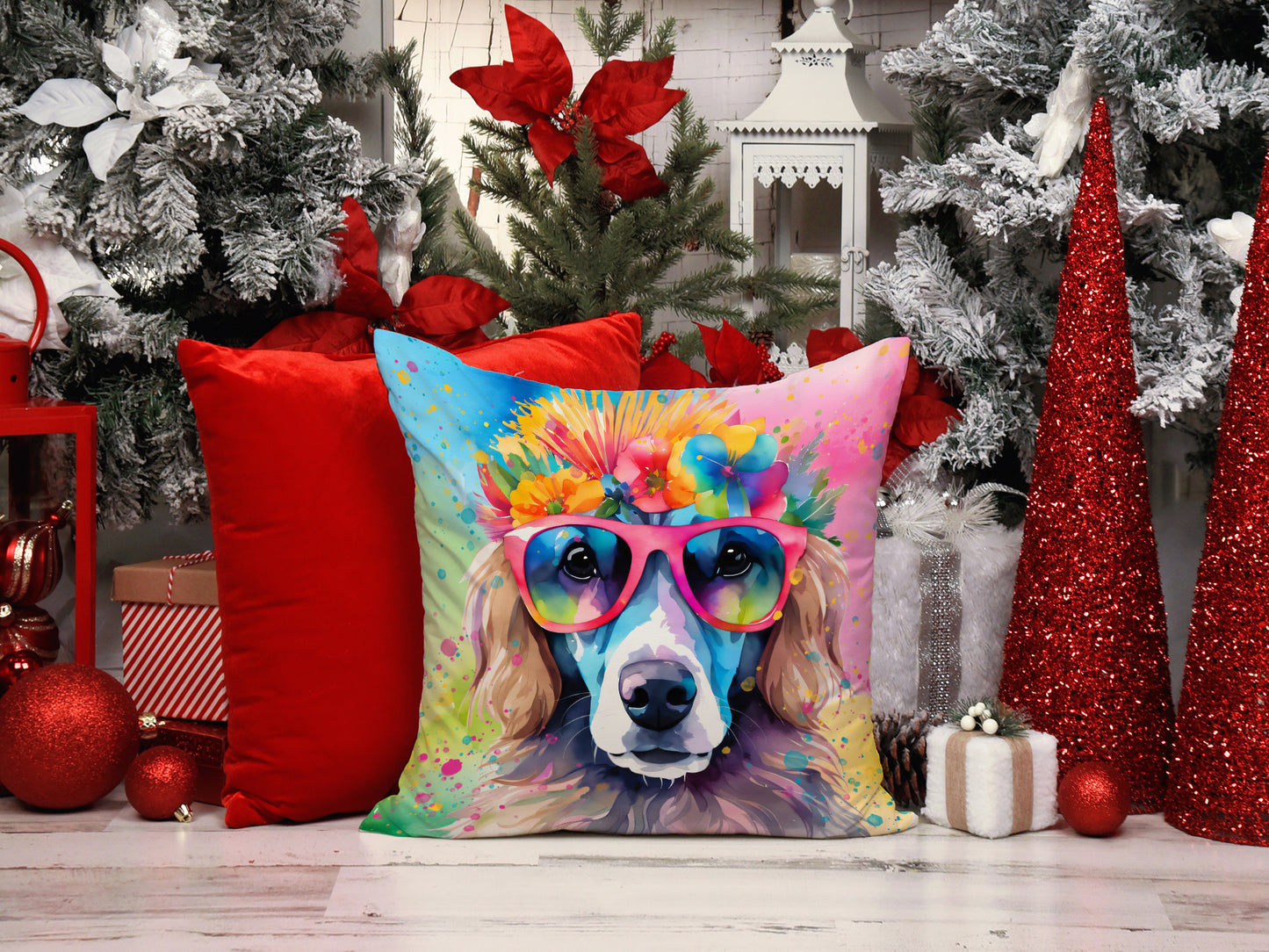 Poodle Hippie Dawg Throw Pillow