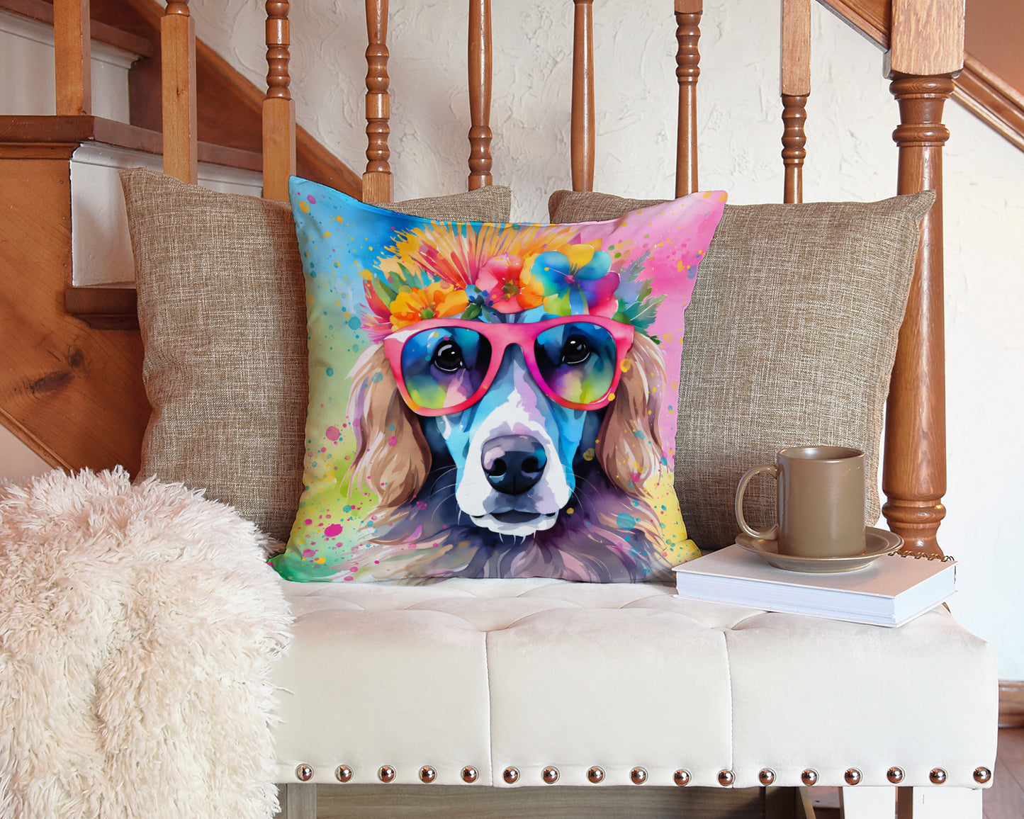 Poodle Hippie Dawg Throw Pillow