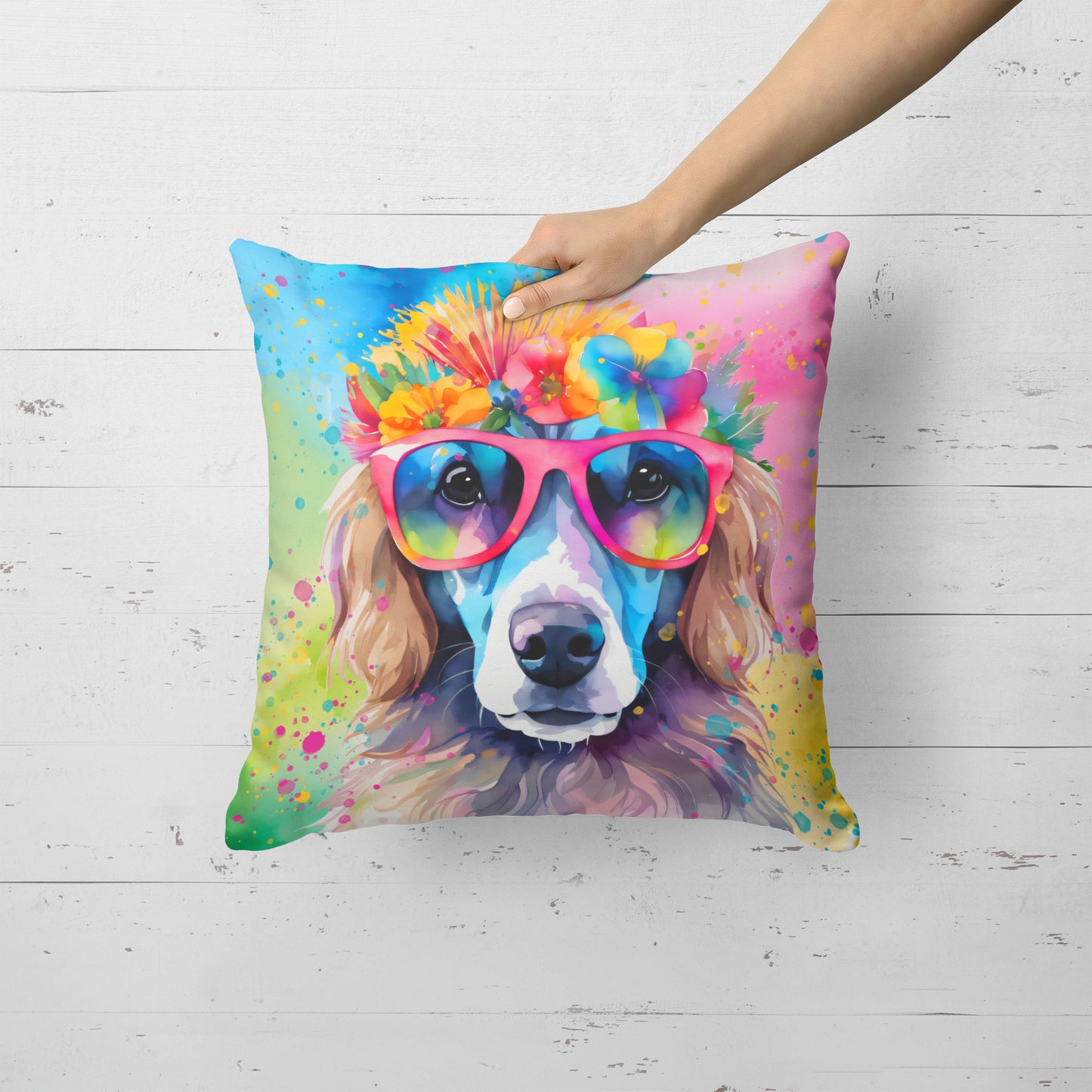 Poodle Hippie Dawg Throw Pillow