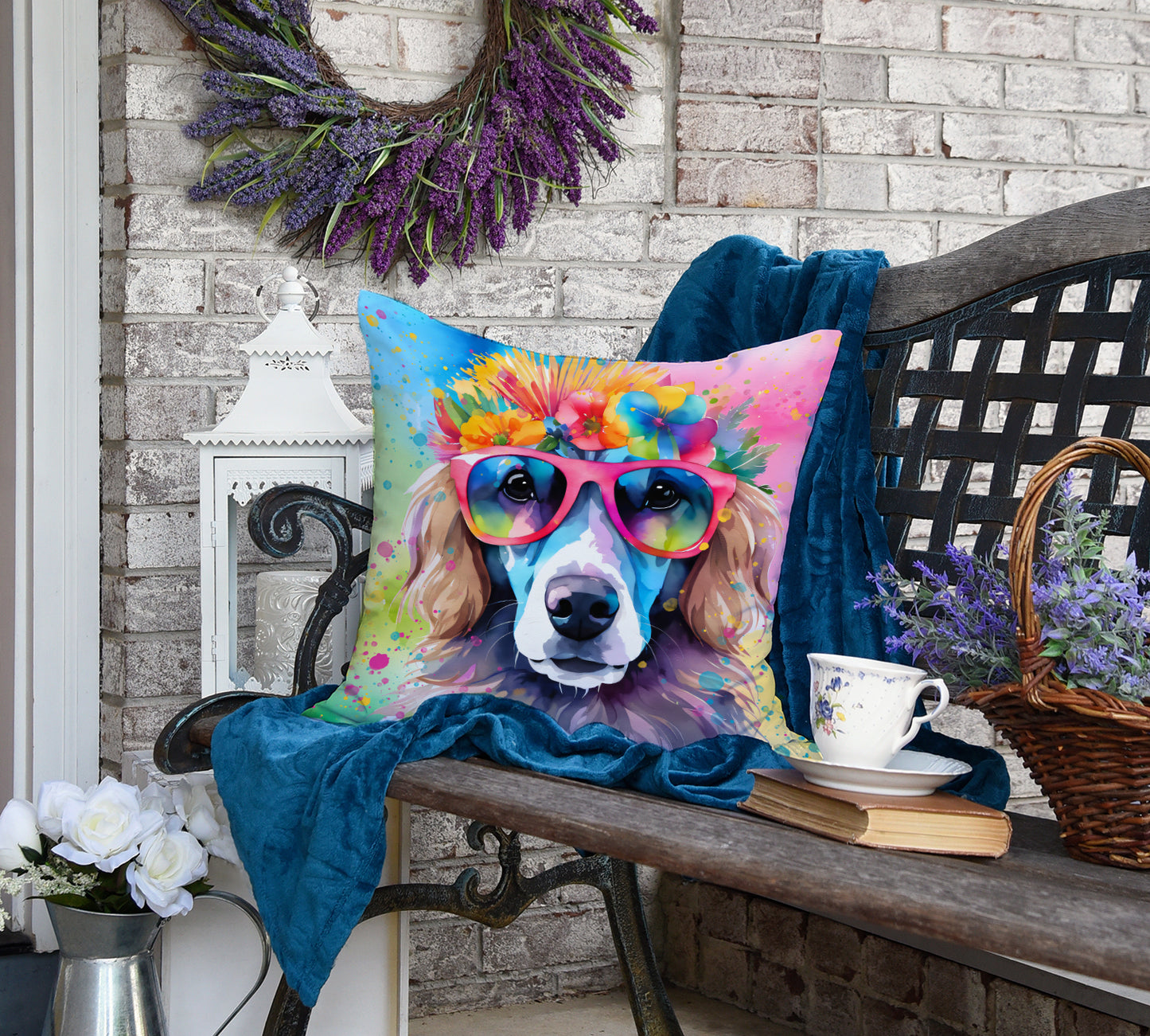 Poodle Hippie Dawg Throw Pillow