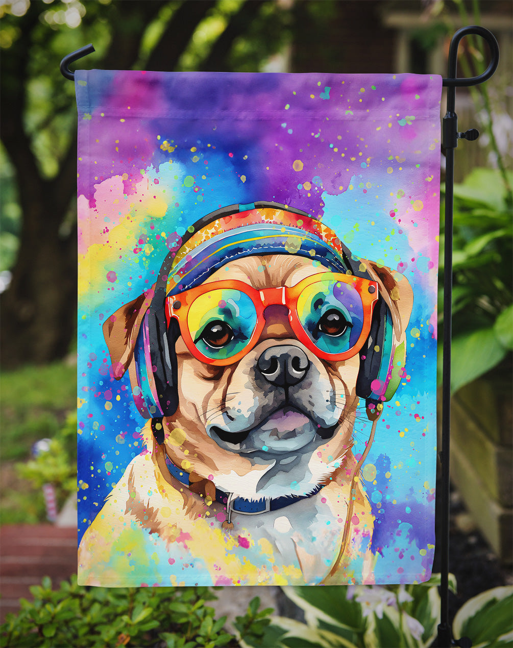 Pug Hippie Dawg Garden Flag