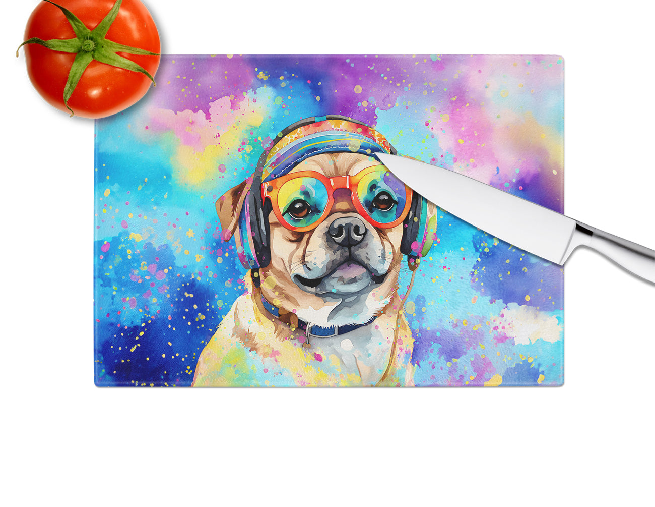 Pug Hippie Dawg Glass Cutting Board