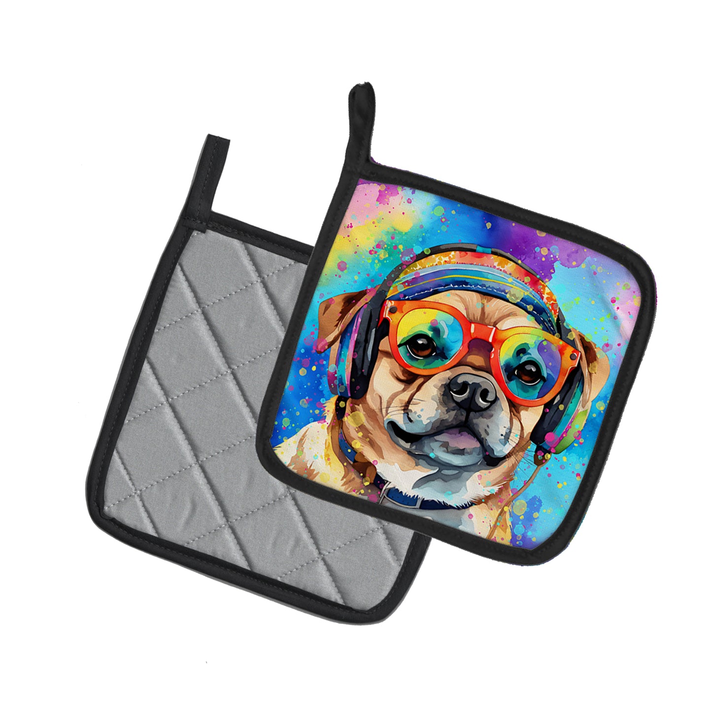 Pug Hippie Dawg Pair of Pot Holders