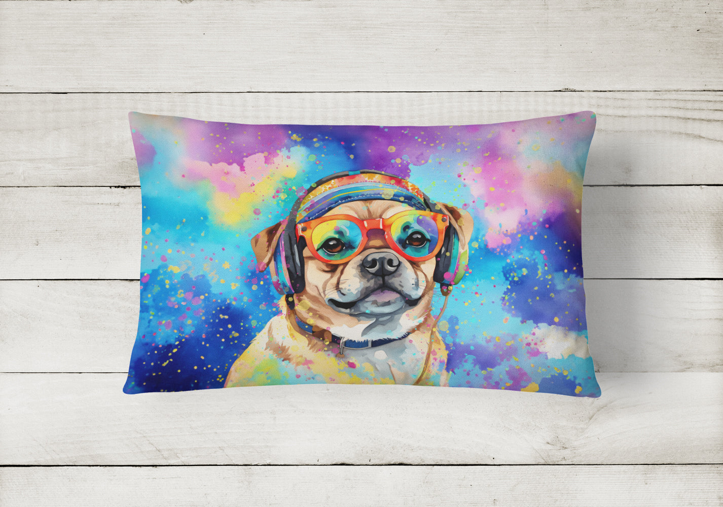 Pug Hippie Dawg Throw Pillow