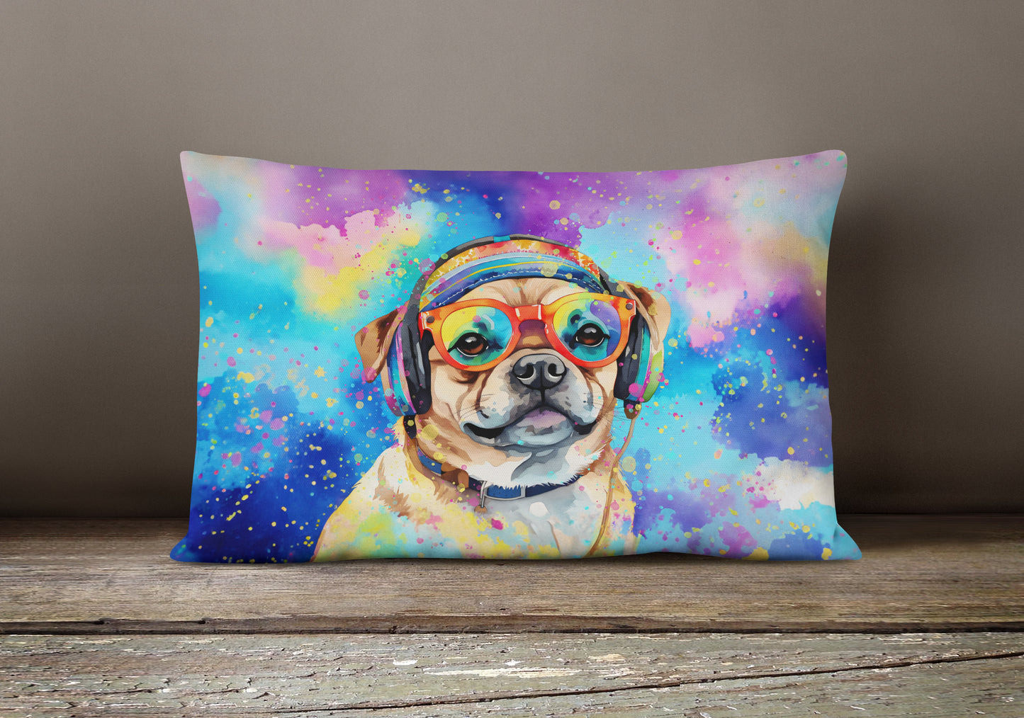 Pug Hippie Dawg Throw Pillow