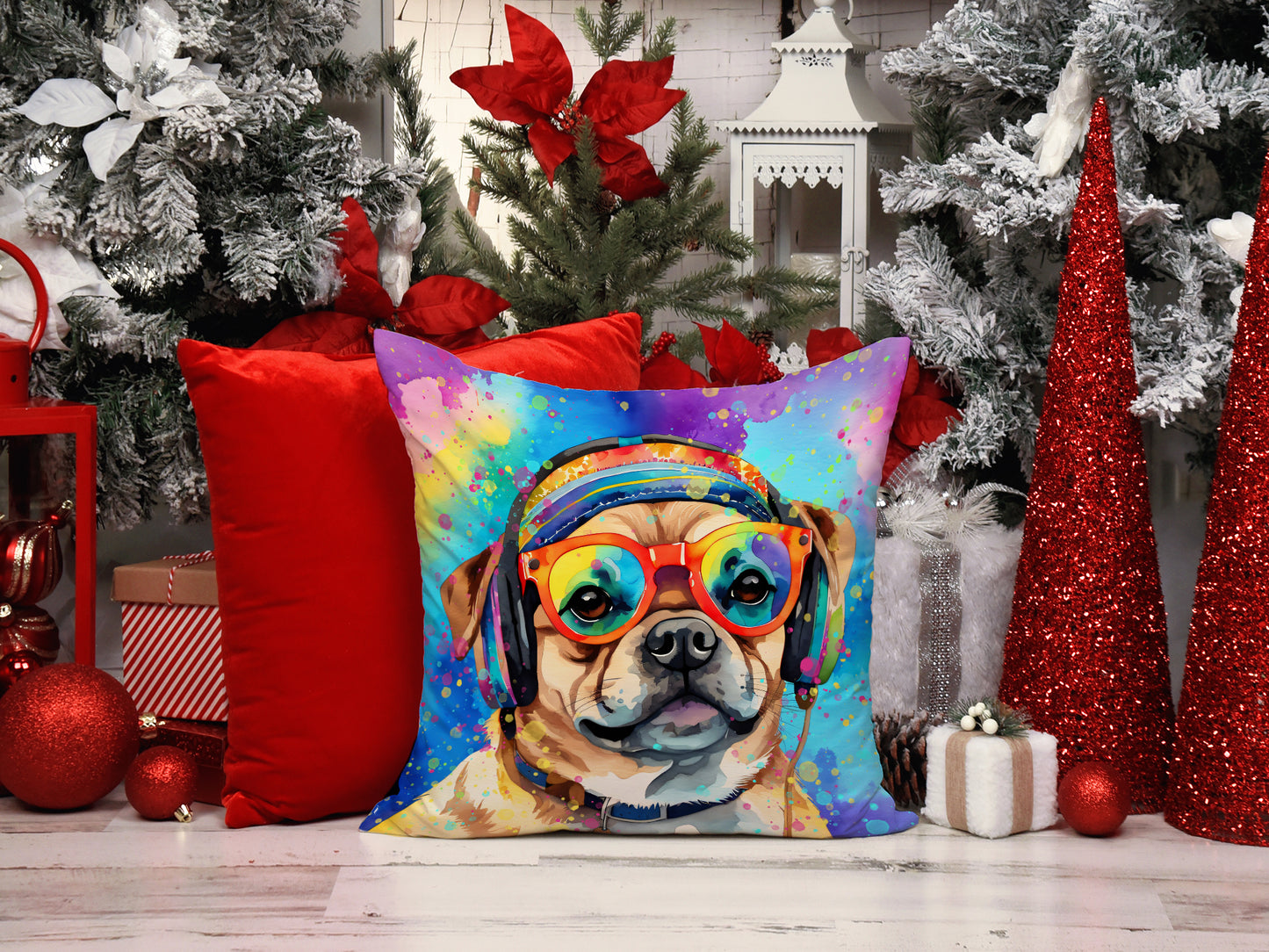 Pug Hippie Dawg Throw Pillow