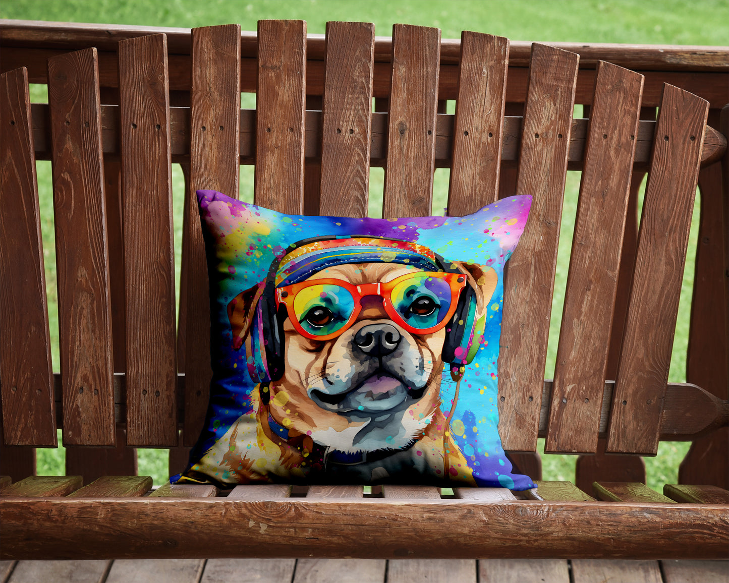 Pug Hippie Dawg Throw Pillow