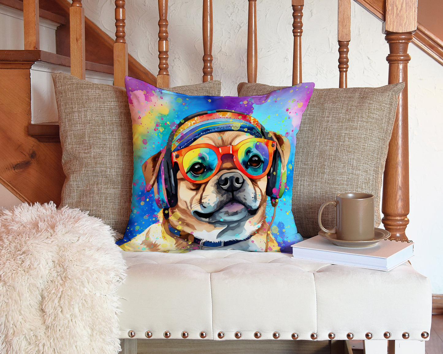 Pug Hippie Dawg Throw Pillow