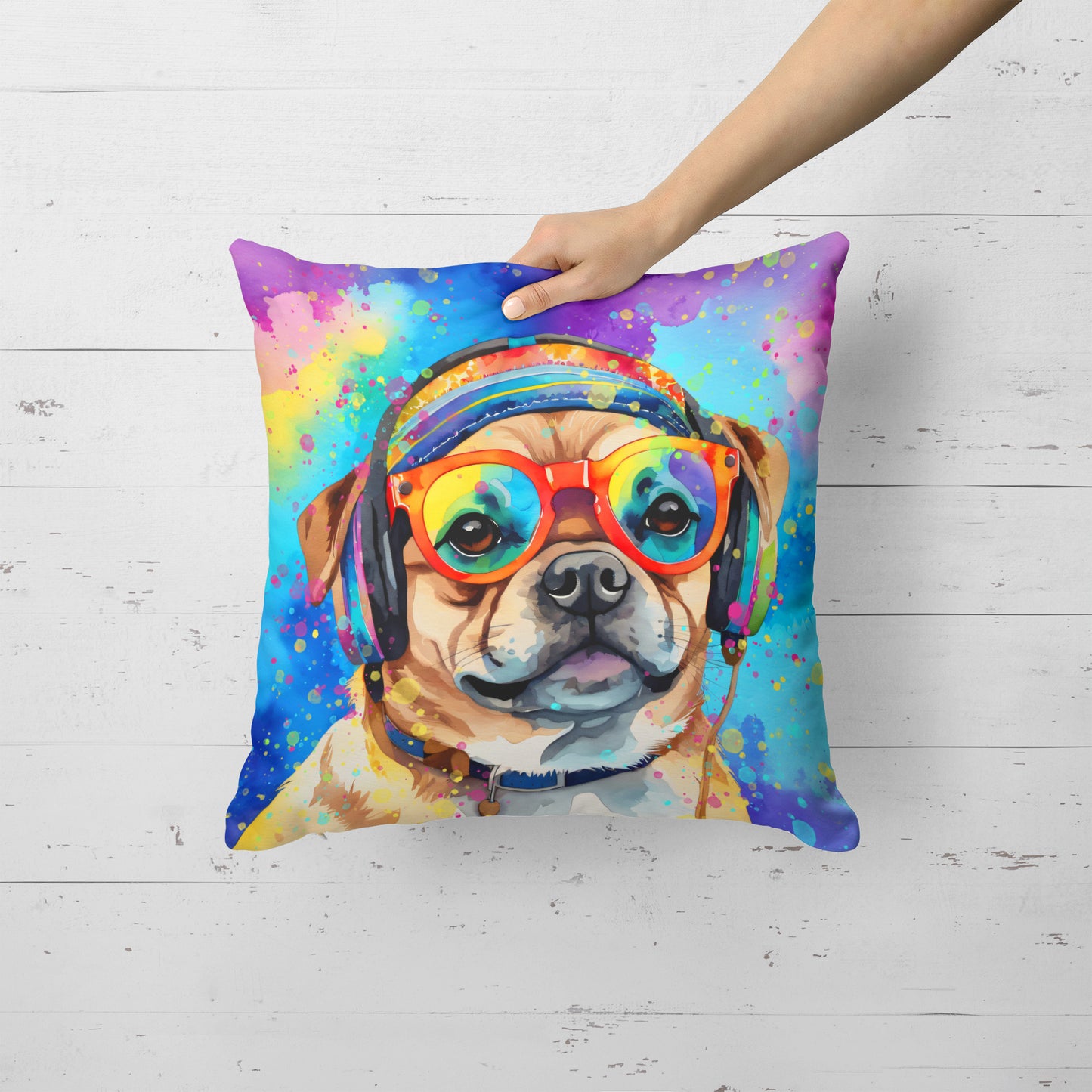 Pug Hippie Dawg Throw Pillow