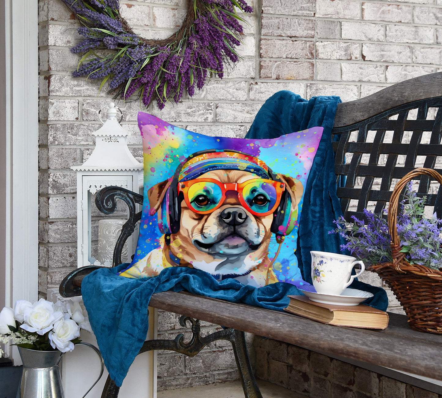 Pug Hippie Dawg Throw Pillow