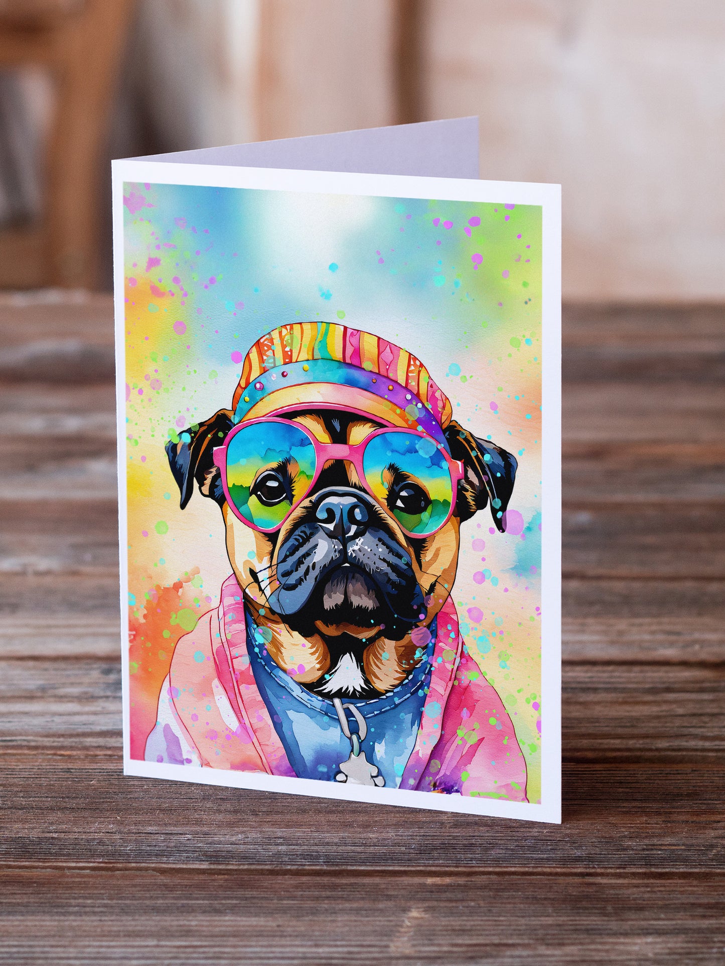 Pug Hippie Dawg Greeting Cards Pack of 8