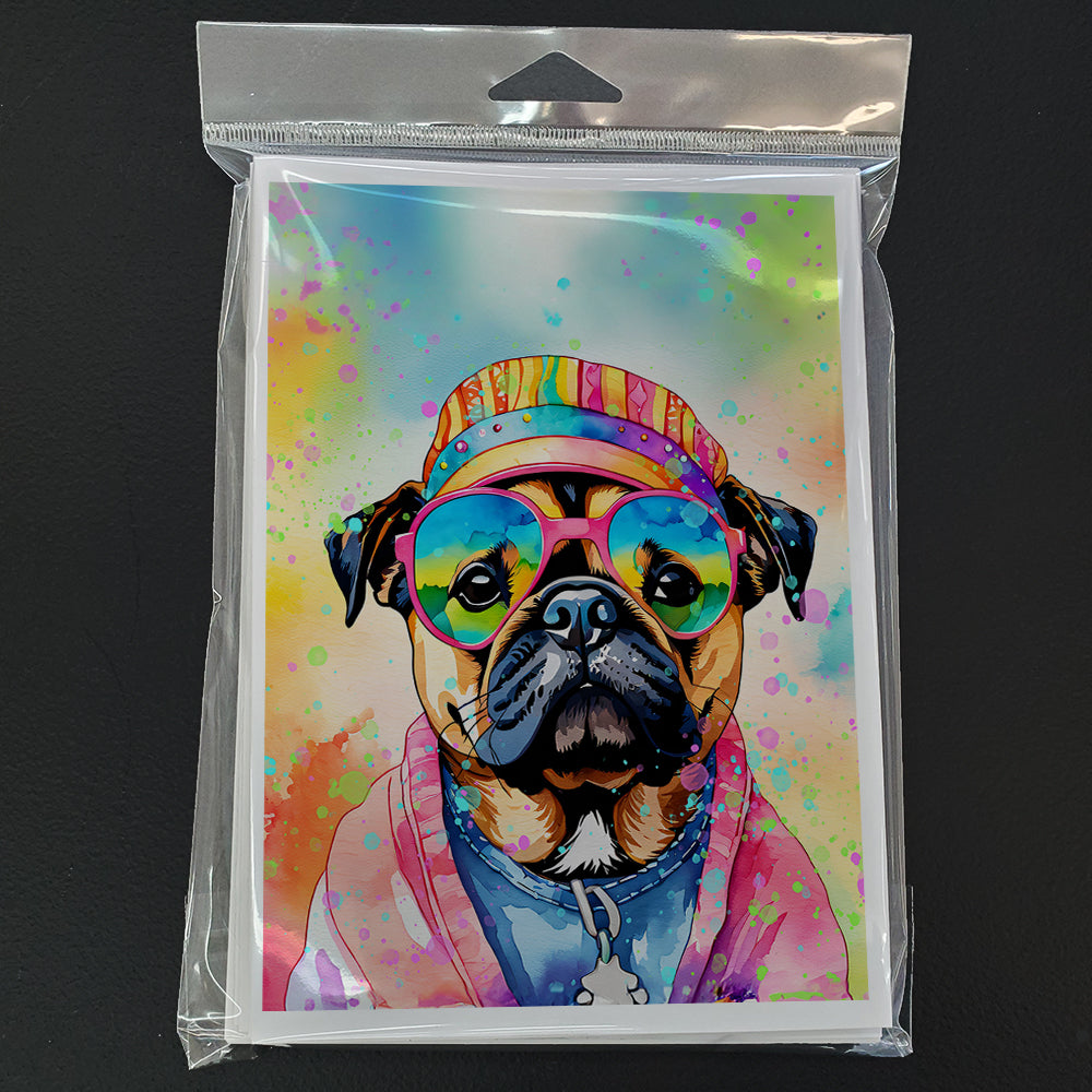 Pug Hippie Dawg Greeting Cards Pack of 8