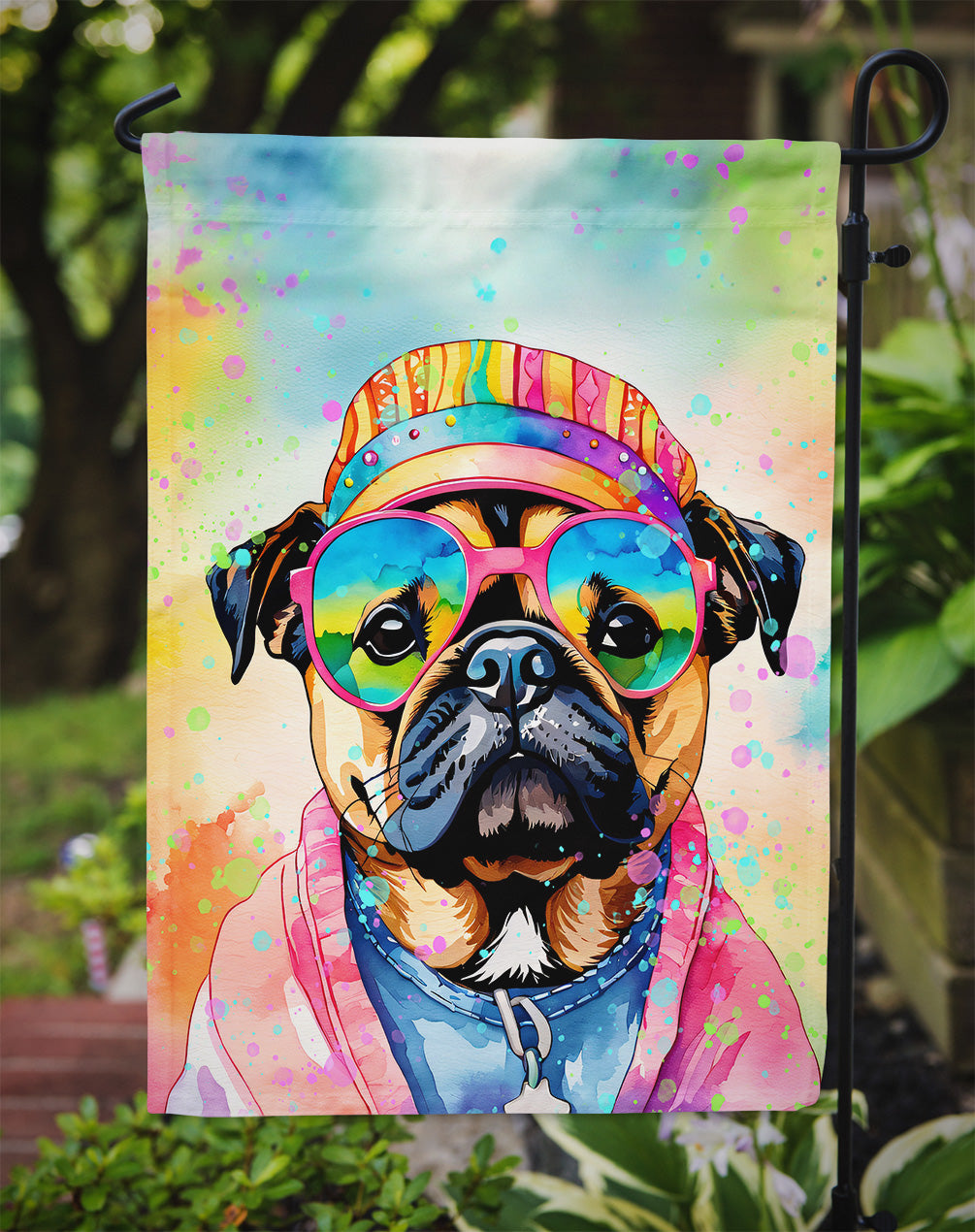 Pug Hippie Dawg Garden Flag