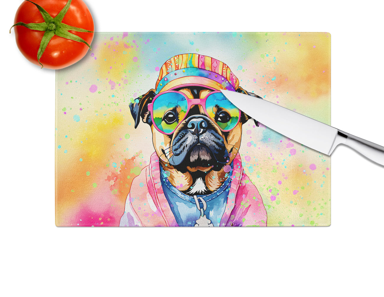 Pug Hippie Dawg Glass Cutting Board