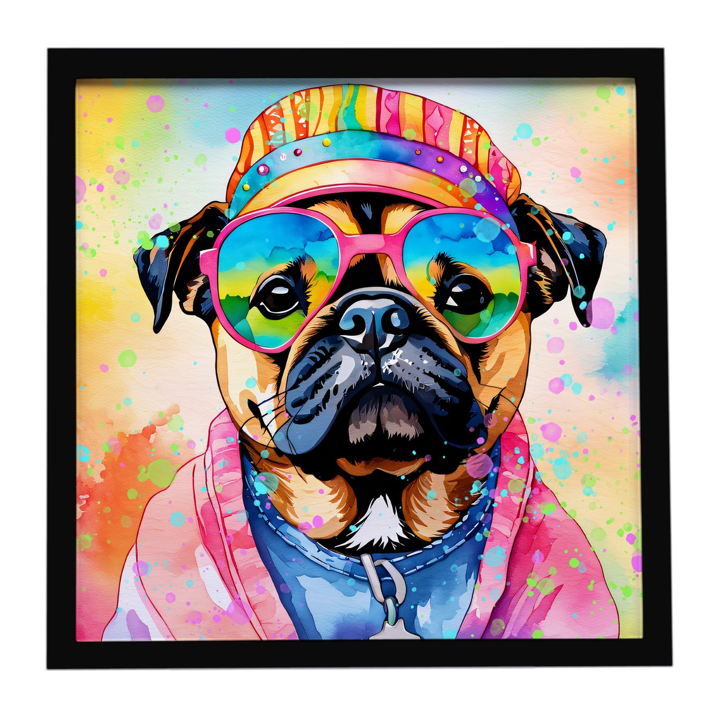 Buy this Pug Hippie Dawg Framed Metal Print