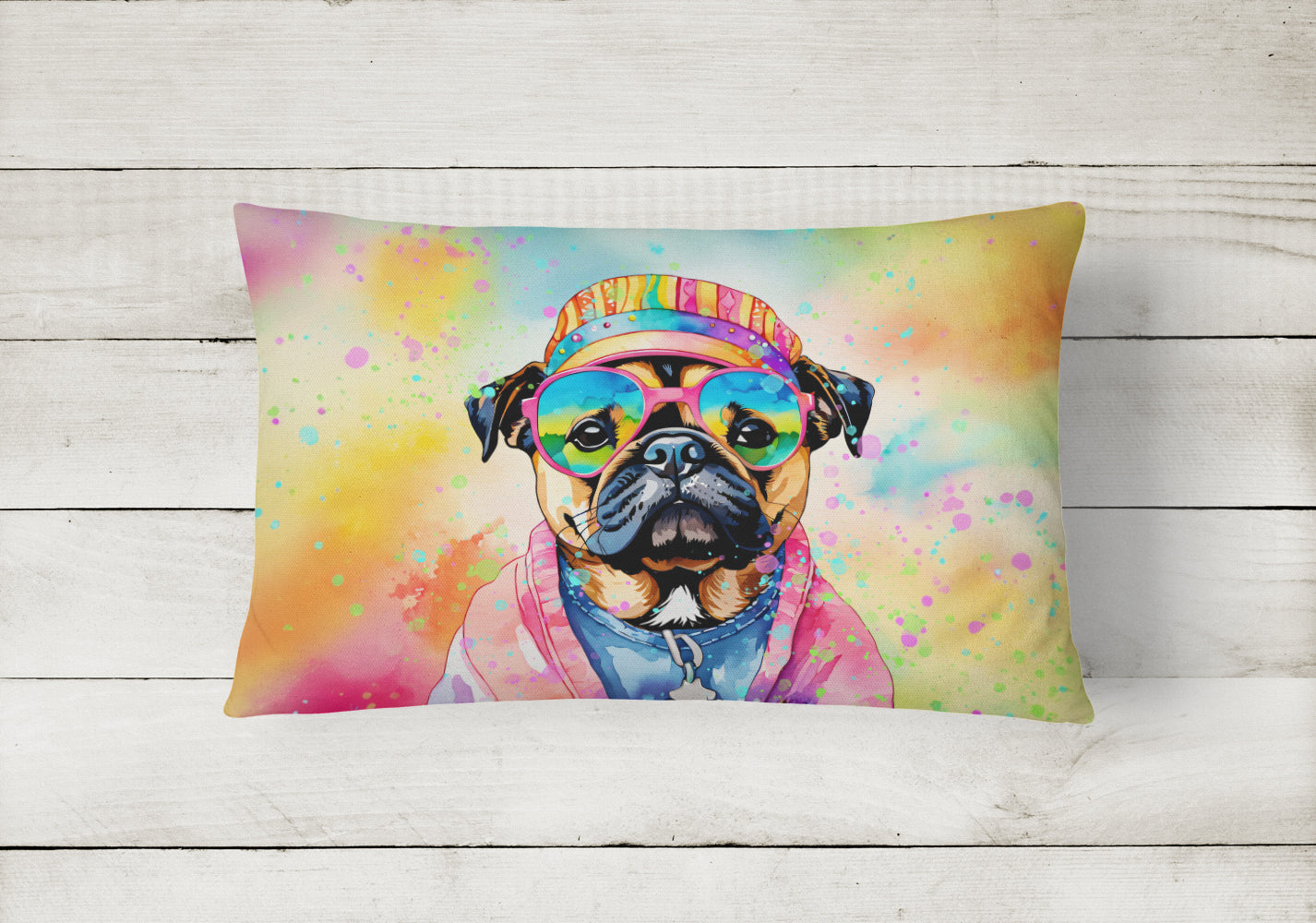 Pug Hippie Dawg Throw Pillow