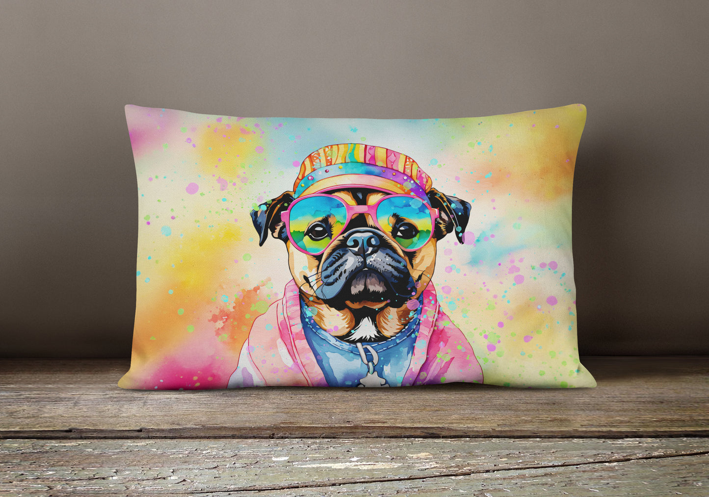 Pug Hippie Dawg Throw Pillow