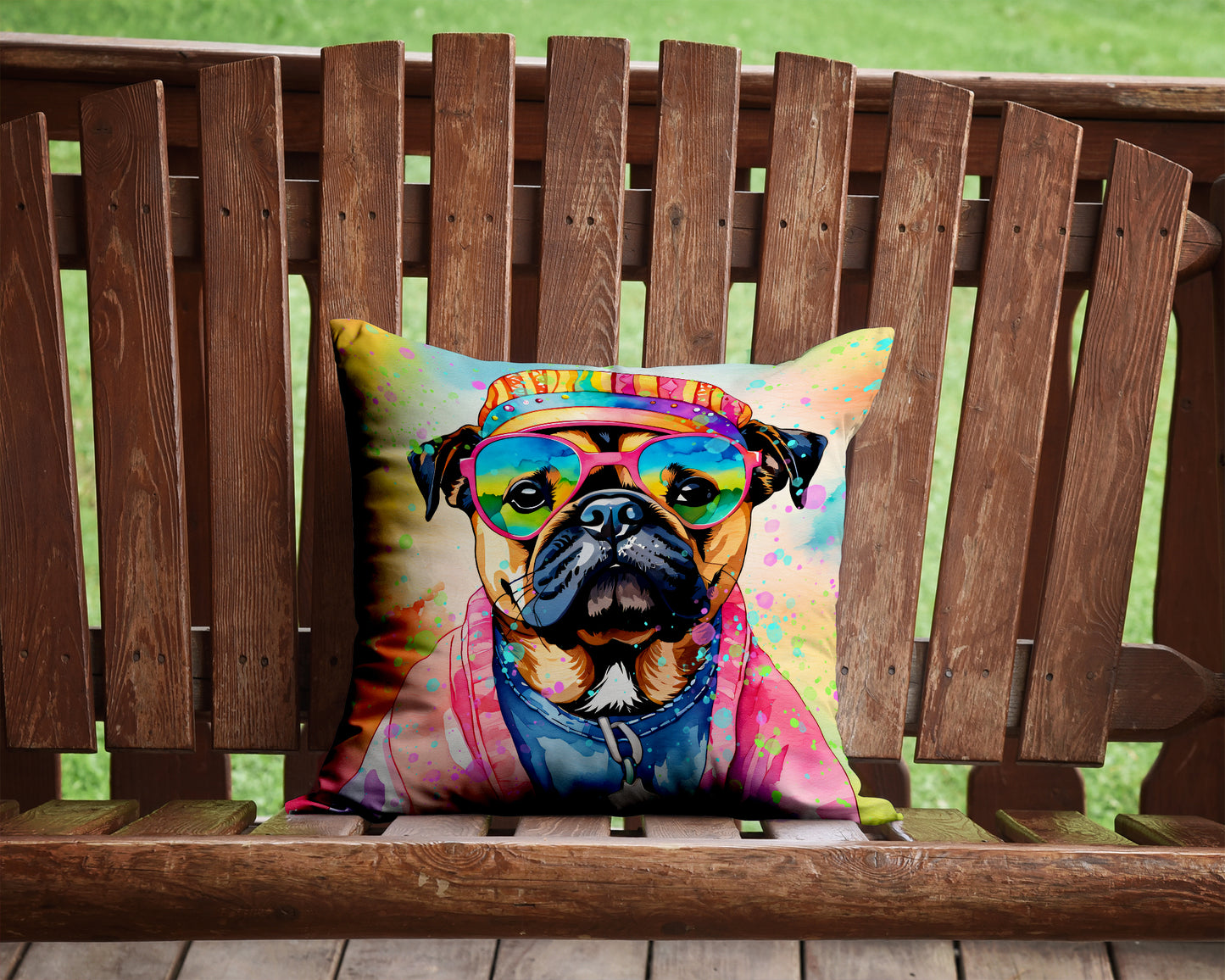 Pug Hippie Dawg Throw Pillow