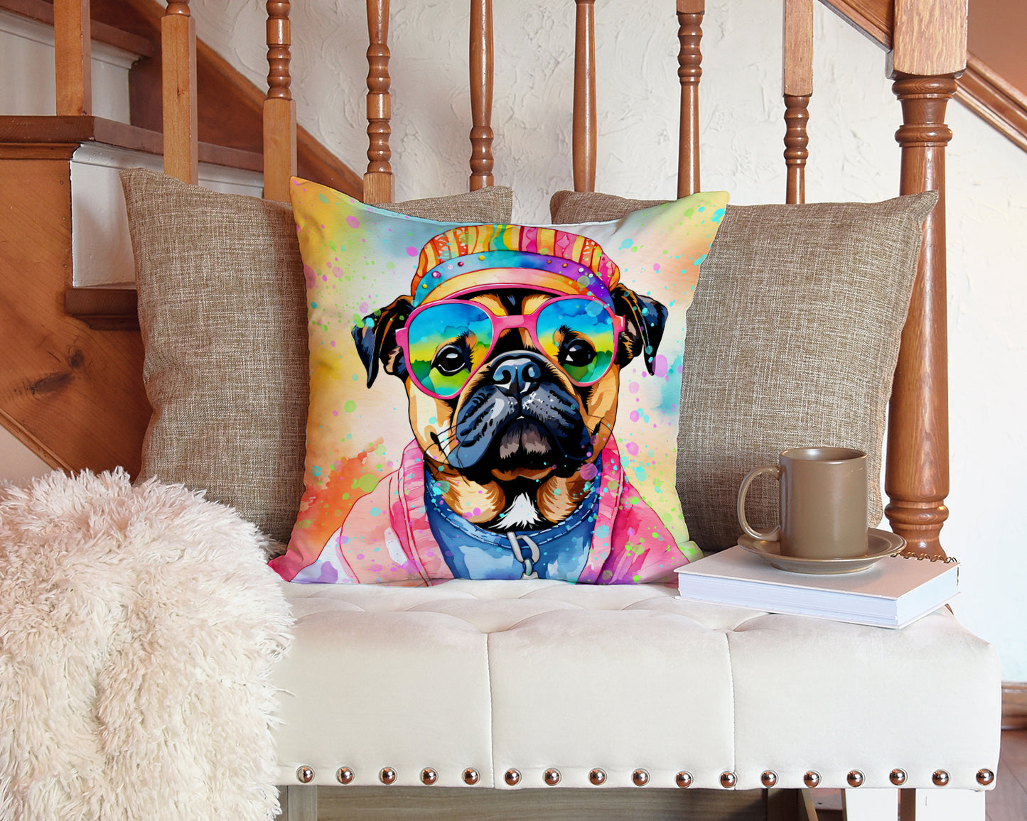 Pug Hippie Dawg Throw Pillow