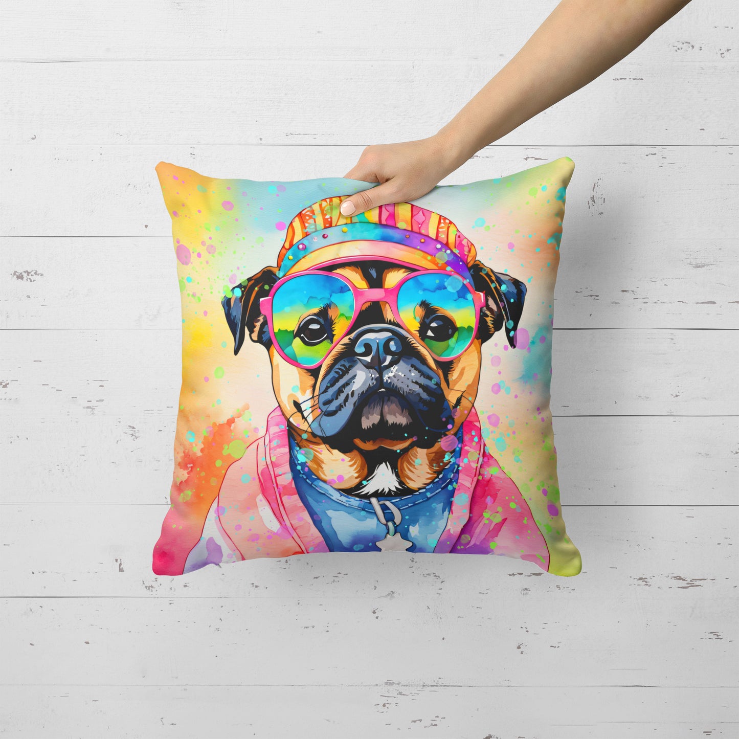 Pug Hippie Dawg Throw Pillow