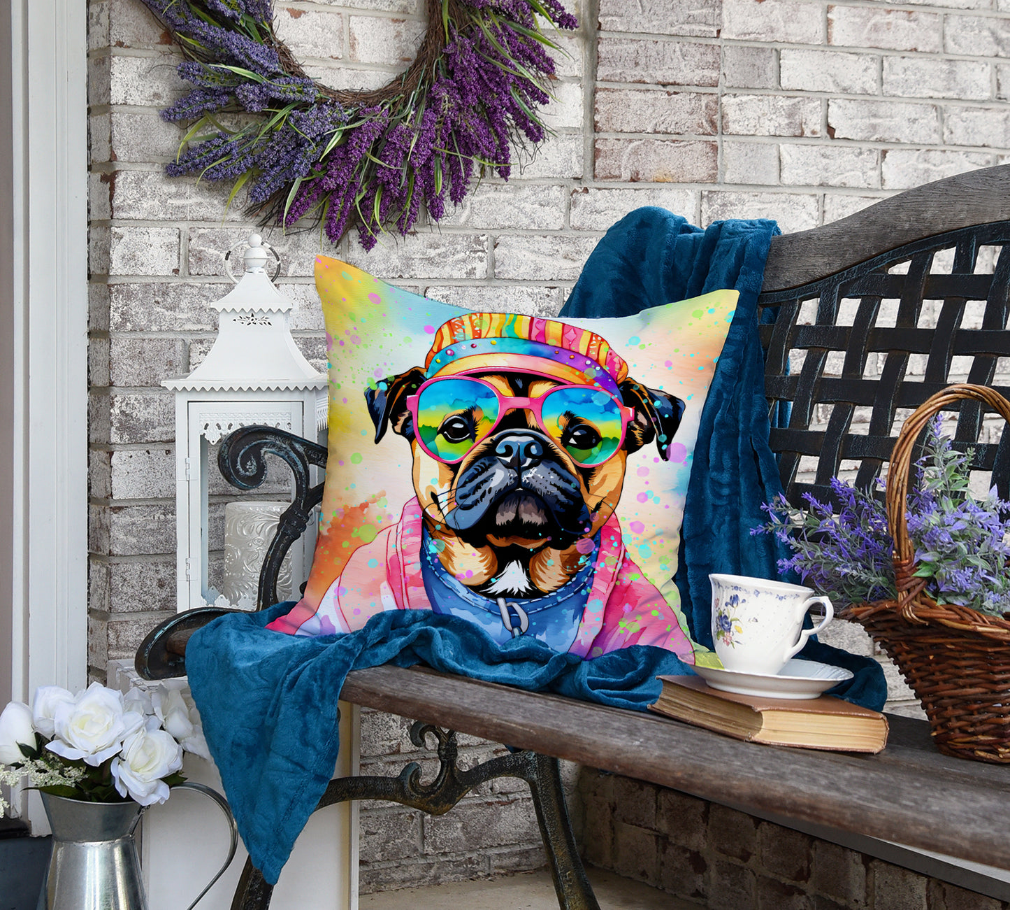 Pug Hippie Dawg Throw Pillow