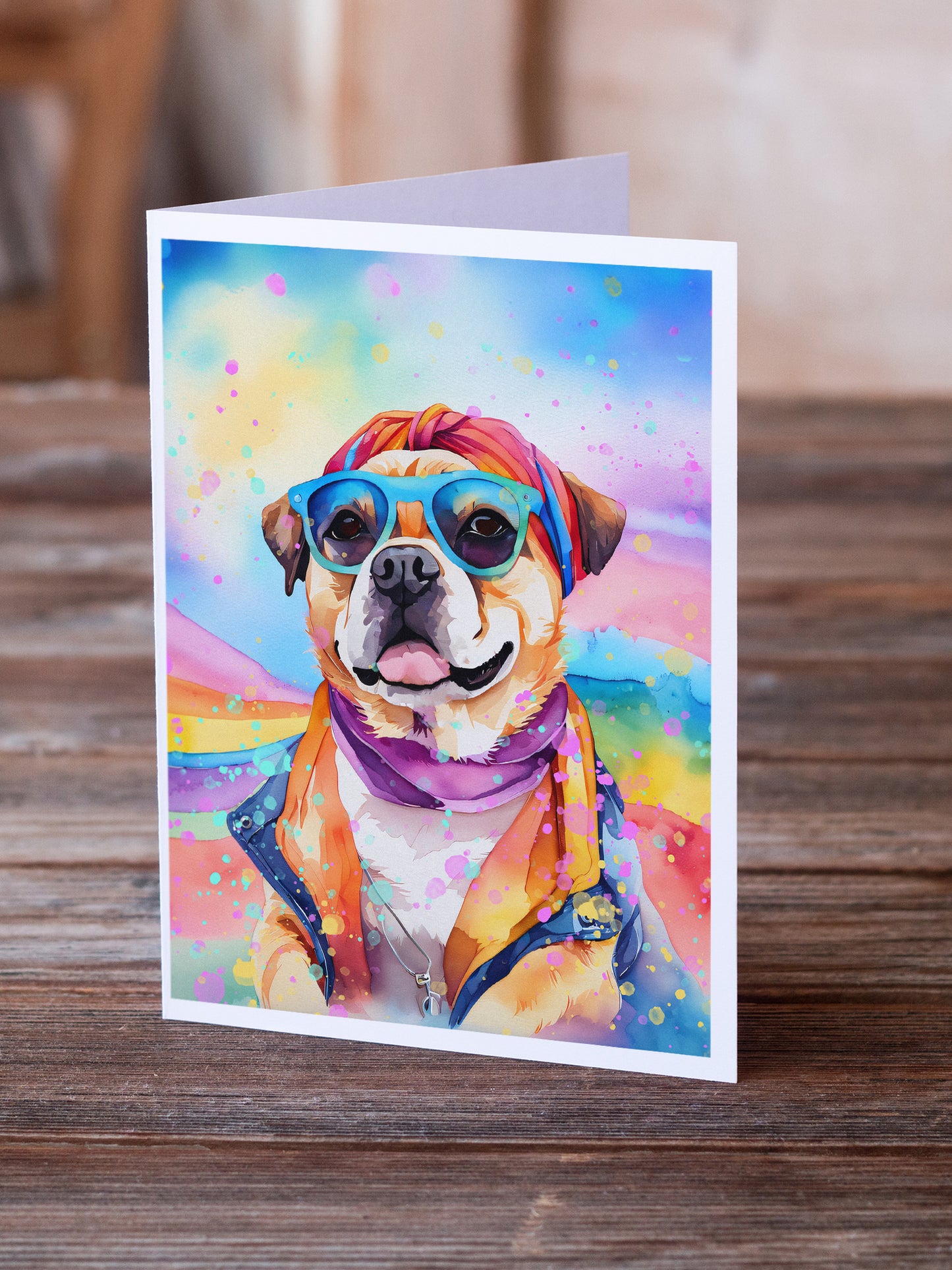 Pug Hippie Dawg Greeting Cards Pack of 8