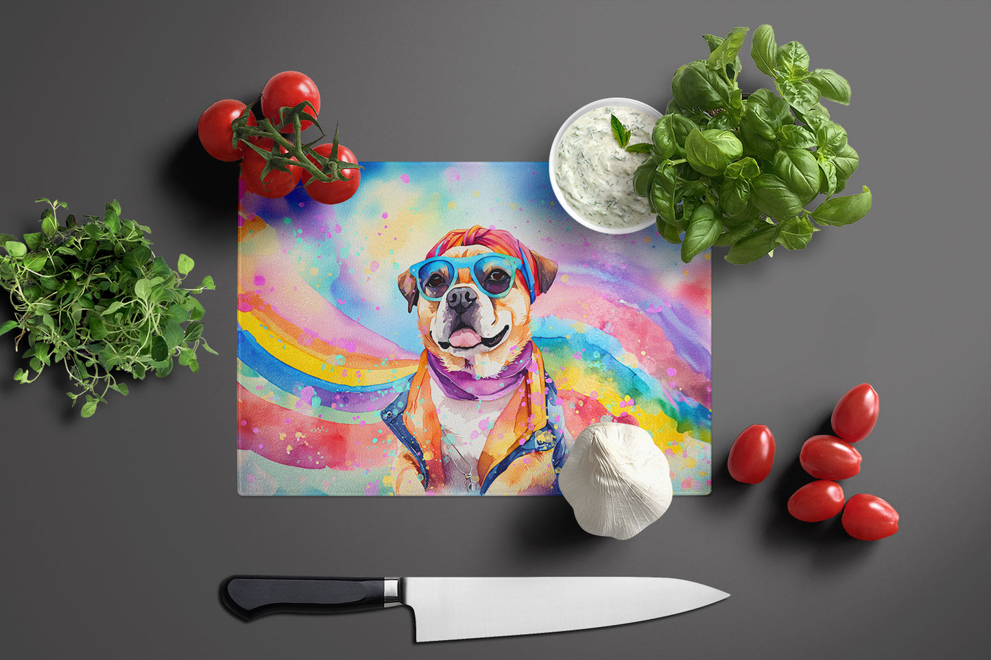 Pug Hippie Dawg Glass Cutting Board