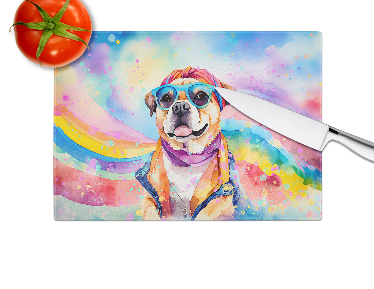 Pug Hippie Dawg Glass Cutting Board