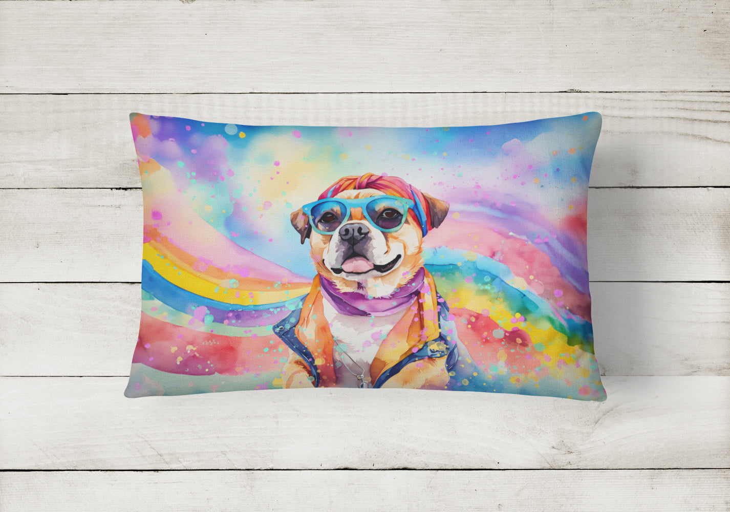 Pug Hippie Dawg Throw Pillow