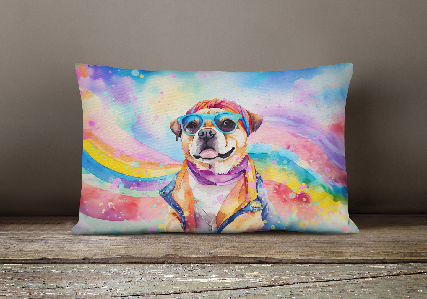 Pug Hippie Dawg Throw Pillow