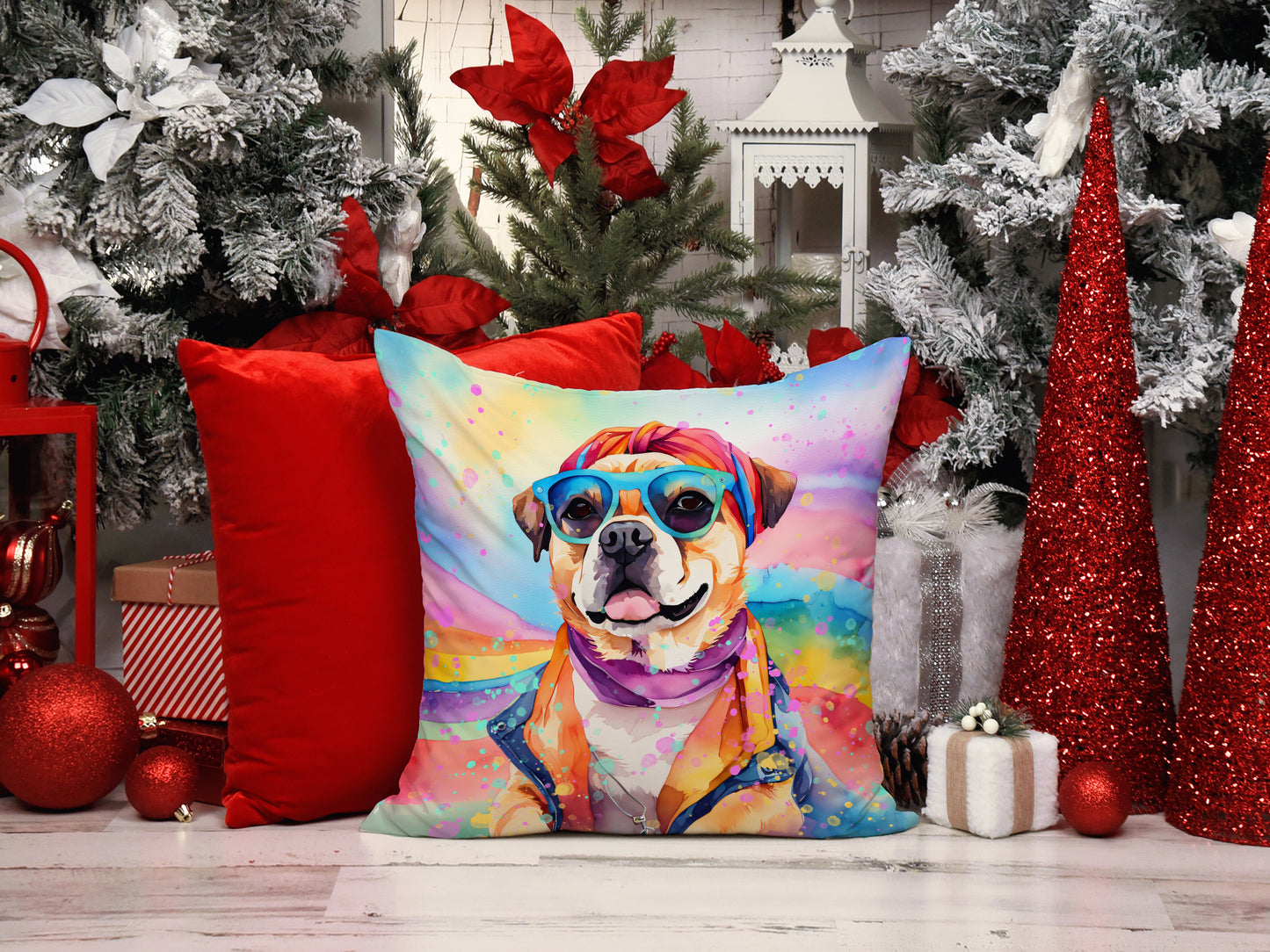 Pug Hippie Dawg Throw Pillow