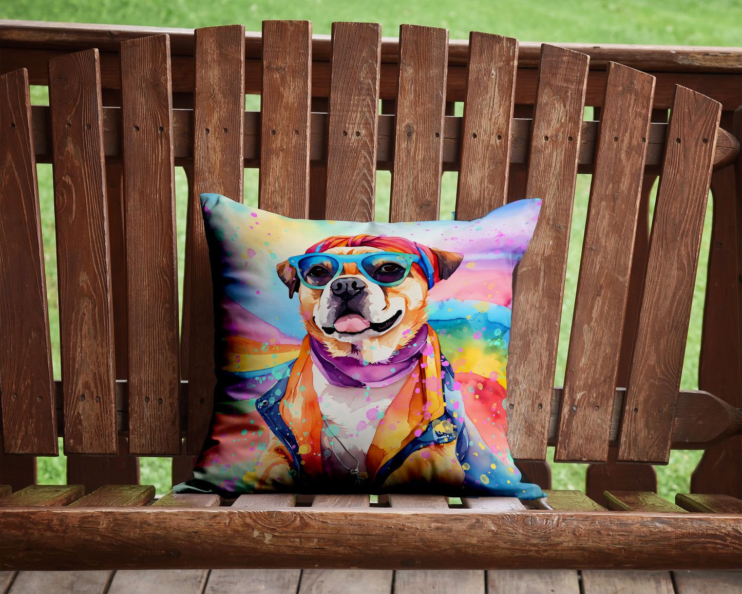 Pug Hippie Dawg Throw Pillow