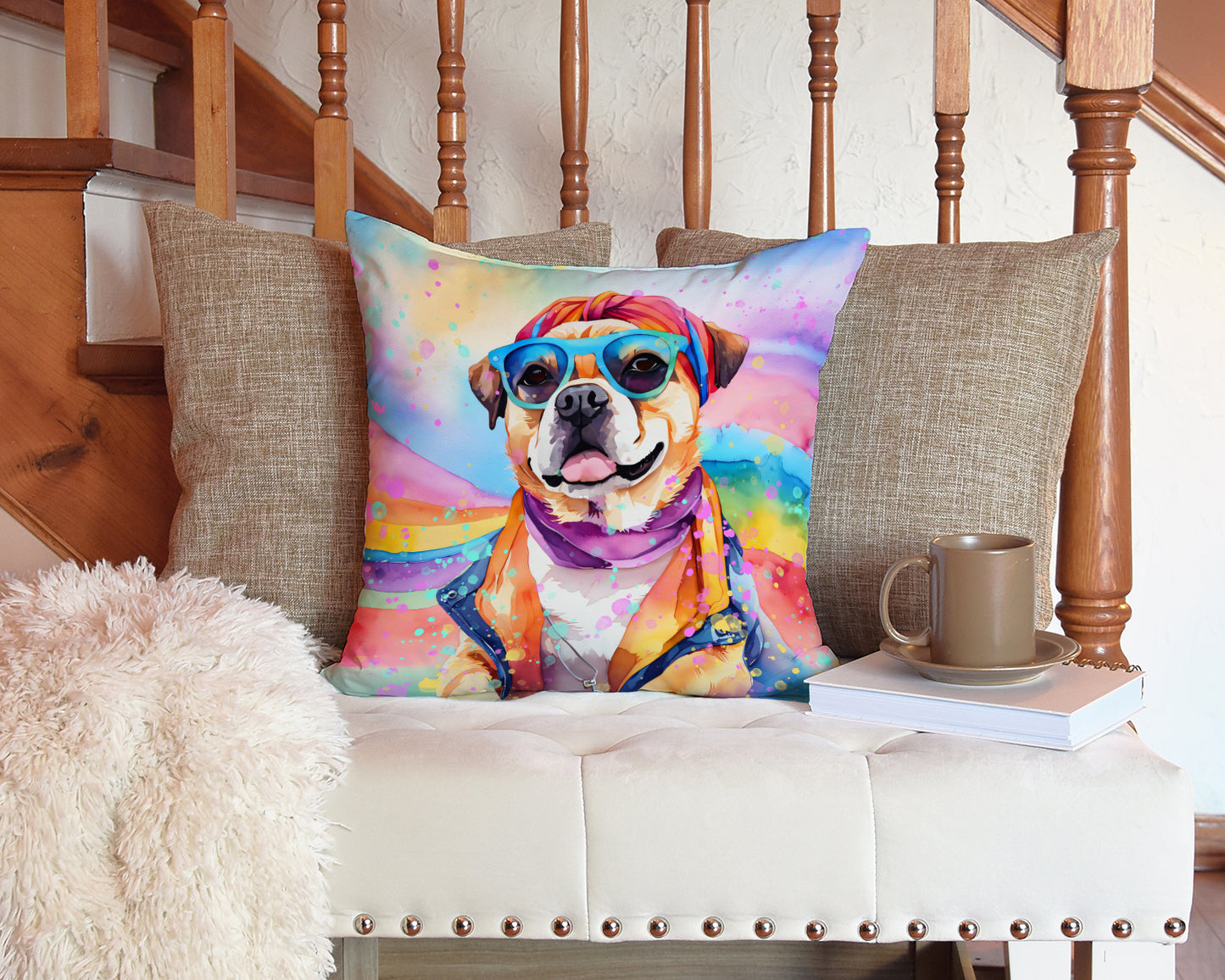 Pug Hippie Dawg Throw Pillow