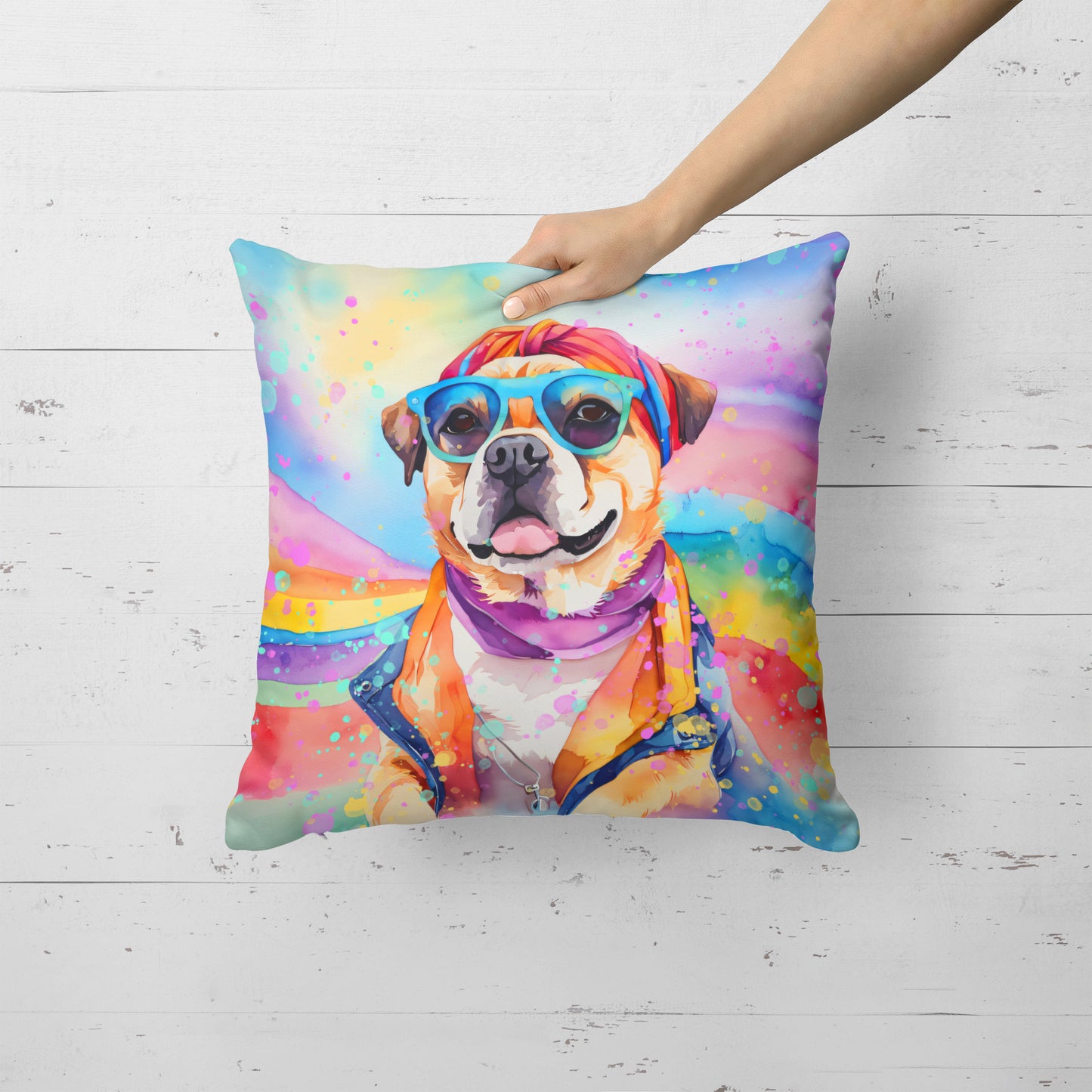 Pug Hippie Dawg Throw Pillow